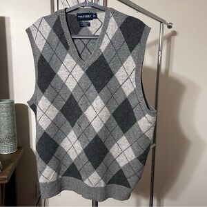 Polo Golf Sweater Vest Mens L Gray Argyle Merino Wool Cashmere Blend Vintage EUC